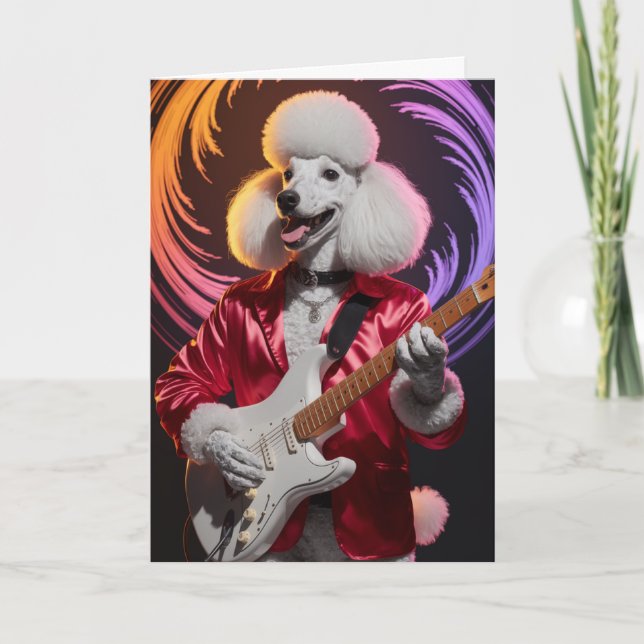 Cartão de Estrela do Rock de Poodle Engraçado (Frente)