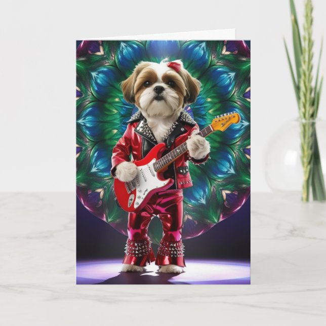 Cartão de Estrela do Rock Shih Tzu Fofa (Frente)