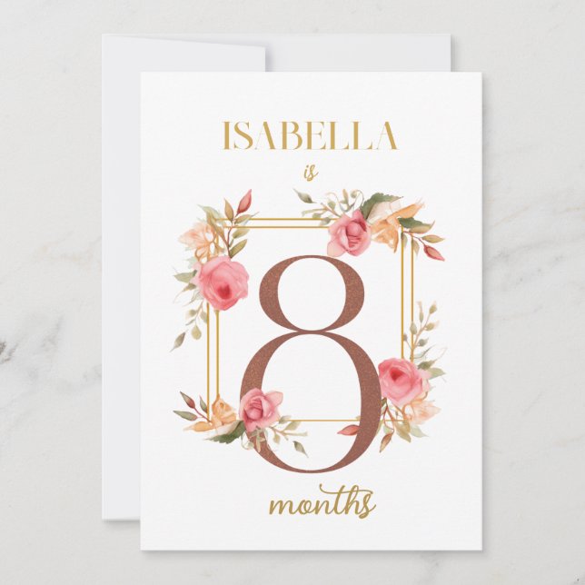 Cartão de Etapa Floral de Primeiro Ano para Bebê (Frente)