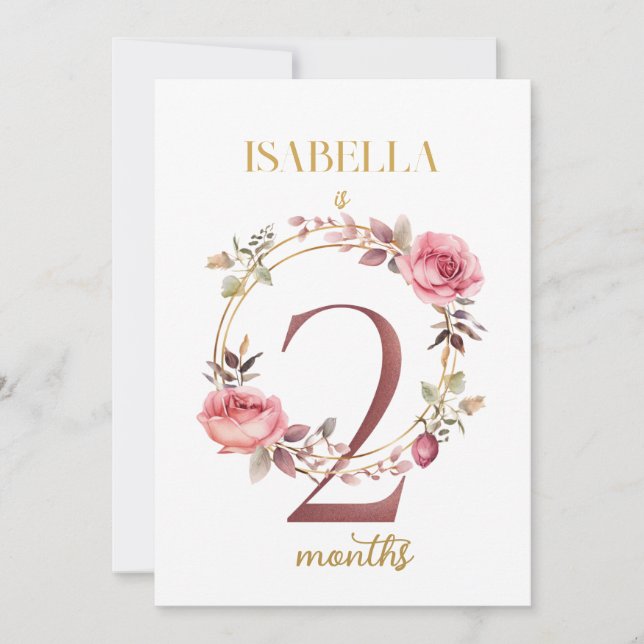 Cartão de Etapa Floral de Primeiro Ano para Bebê (Frente)