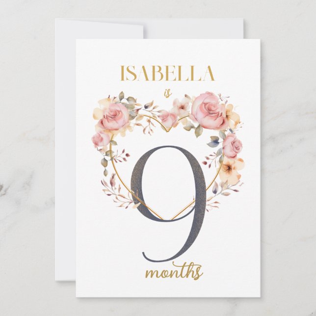 Cartão de Etapa Floral de Primeiro Ano para Bebê (Frente)