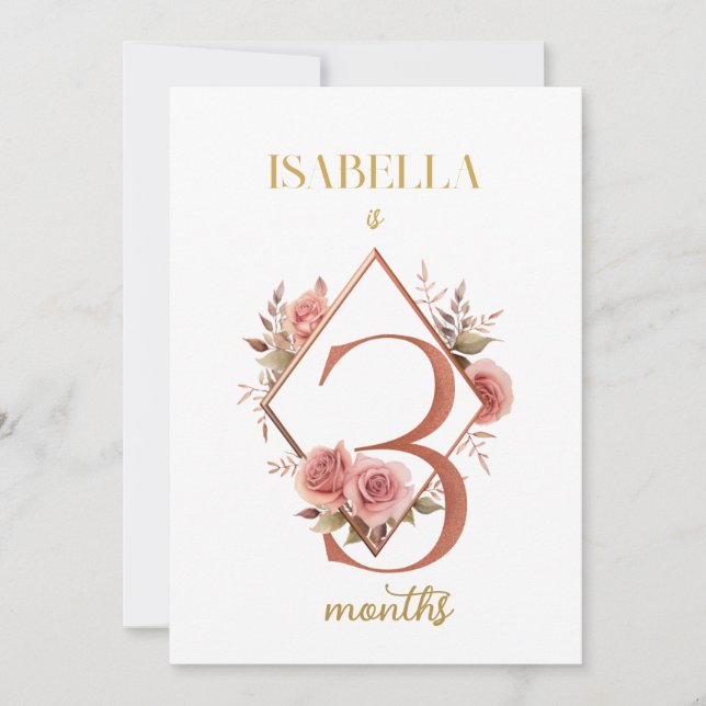 Cartão de Etapa Floral de Primeiro Ano para Bebê (Frente)