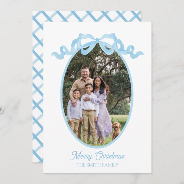 Cartão de Etiqueta de Férias Aquarela com Fita Azu (Frente/Verso)