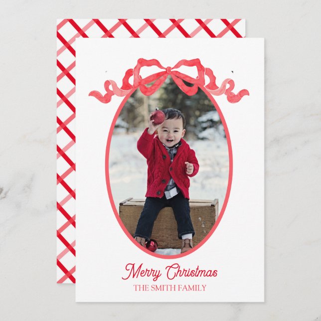 Cartão de etiqueta de Natal em aquarela com fita v (Frente/Verso)