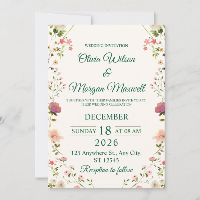 Cartão de Evento de Flor de Aquarela com Texto Per (Frente)