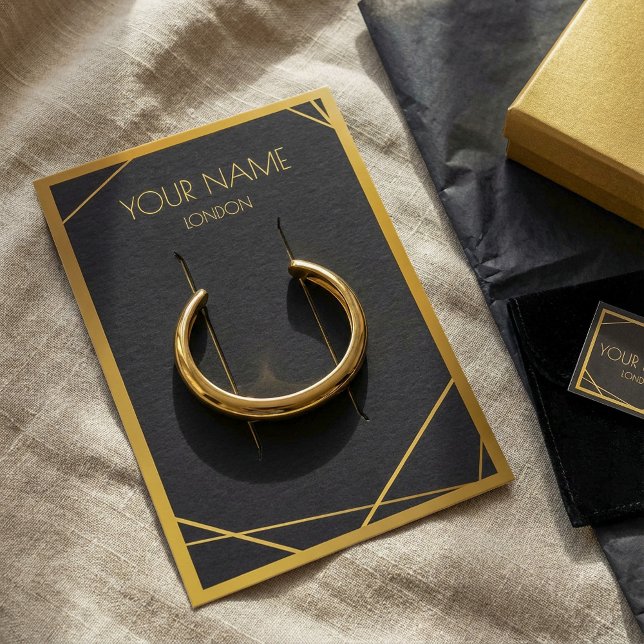 Cartão de exibição preto de borda geométrica Doura (Gold geometric border black bracelet display card.)