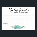 Cartão de Êxito do Chá de casamento Idea de Melhor<br><div class="desc">Estes cartões de encontro encantadores serão a adição perfeita a um chá de casamento ou à recepção de casamento. Este design apresenta uma combinação de escrita manual e fontes de bloqueio em preto e realçado por um buquê suculento. Há espaço disponível para os hóspedes deixarem sua ideia favorita da noite...</div>