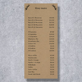 Cartão de Exposição de Menu e Lista de Preços Pret