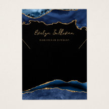 Cartão de expositor de colar azul e dourado