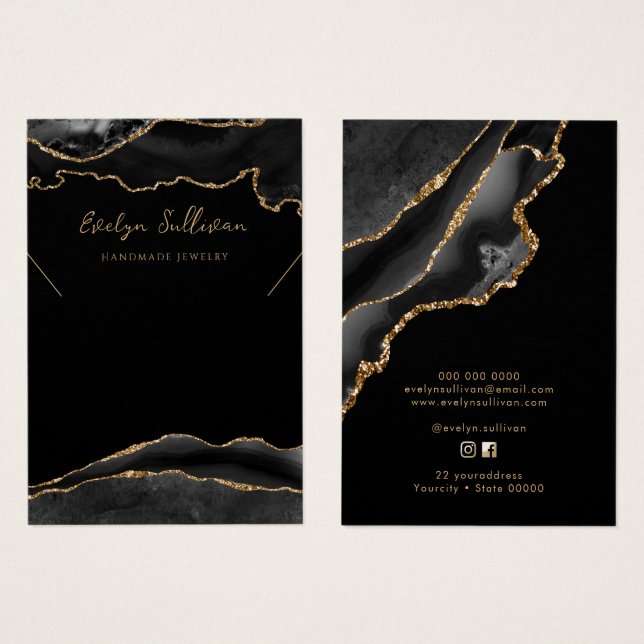 Cartão de expositor de colar preto e dourado (Frente & Verso)