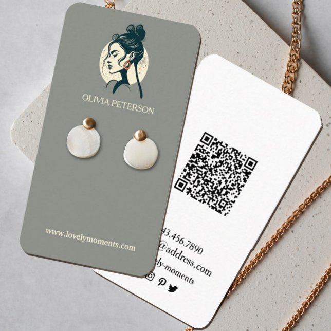 Cartão de expositor de joias de rosto feminina (Stunning watercolor earring display cards with a women`s face logo.Perfect for small business owners)