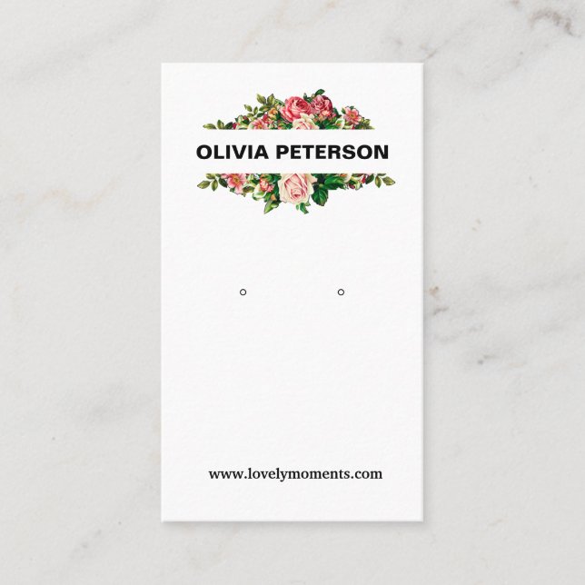 Cartão de expositor de joias Romântica das Flores (Frente)