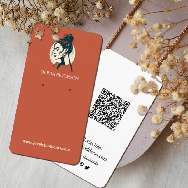 Cartão de expositor de joias Terracotta Summer (Stunning watercolor earring display cards with a women`s face logo.Perfect for small business owners)