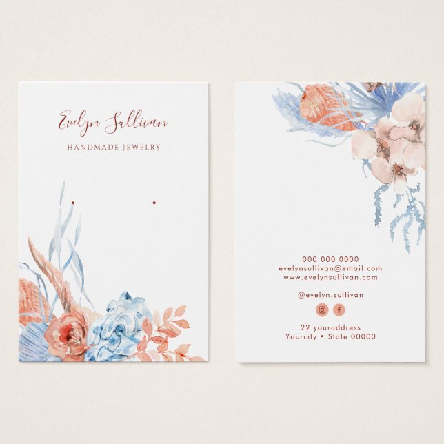 Cartão de expositor de pêssego e brinco tropical a (Frente & Verso)