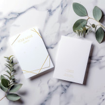 Cartão de expositor geométrico branco e dourado