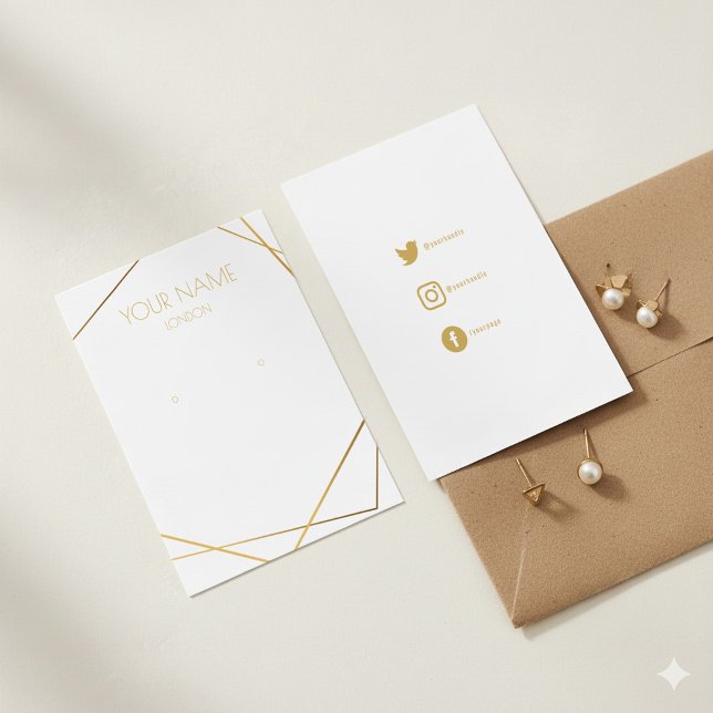 Cartão de expositor geométrico branco, simples, do (White simple gold geometric earring display card.)