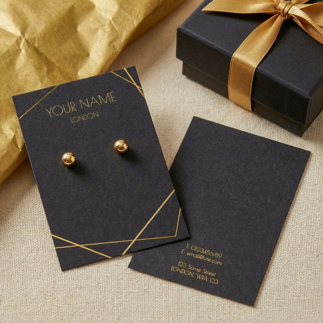 Cartão de expositor geométrico preto de ouro de lu (Luxury gold geometric black earring display card.)