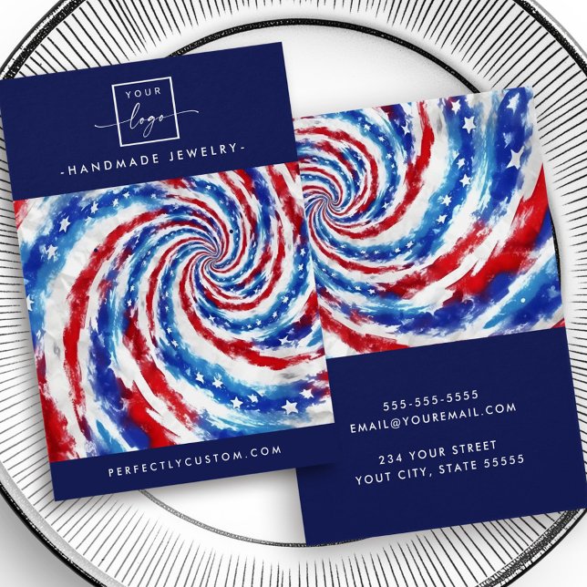 Cartão de expositor vermelho-branco azul de espira (Blue white red tie dye swirl earring display card)