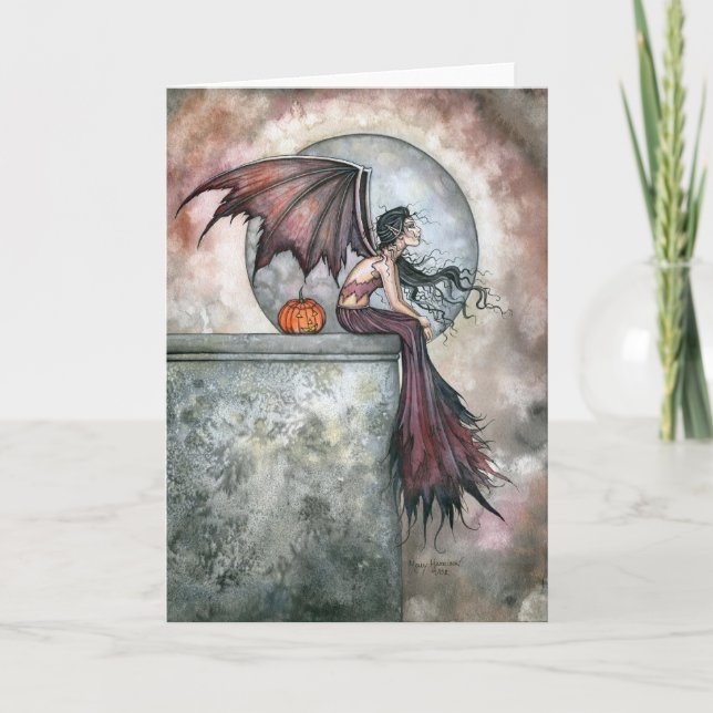 Cartão de Fada Gótica de Outubro Sonha Vampiro (Frente)