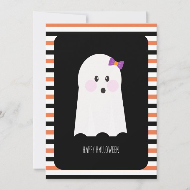 Cartão de Fantasma Adorável de Feliz Halloween (Frente)