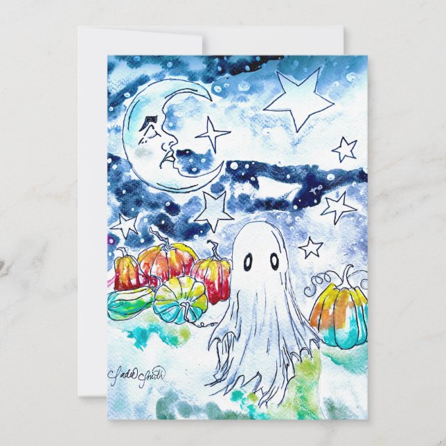 Cartão de Fantasma de Halloween Fofo (Frente)