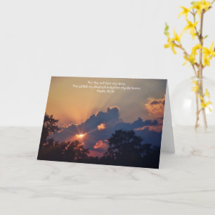 Cartão de Fé com Luz do Pôr do Sol e Versículo Bíb