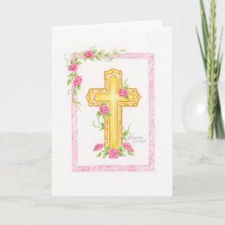 Cartão de Felicitações de Batismo da Cruz de Rosa