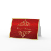 Cartão de Felicitações de Casamento Dourado Vermel
