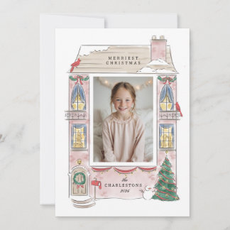 cartão de felicitações de moldura de casa de féria