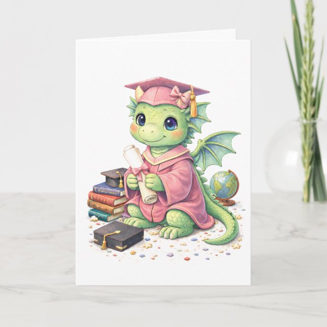Cartão de Felicitações do Dragão de Formatura Rosa (Frente)