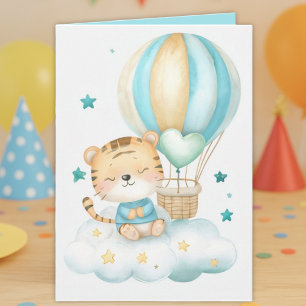 Cartão de felicitações dobrado do bebê tigre em aq