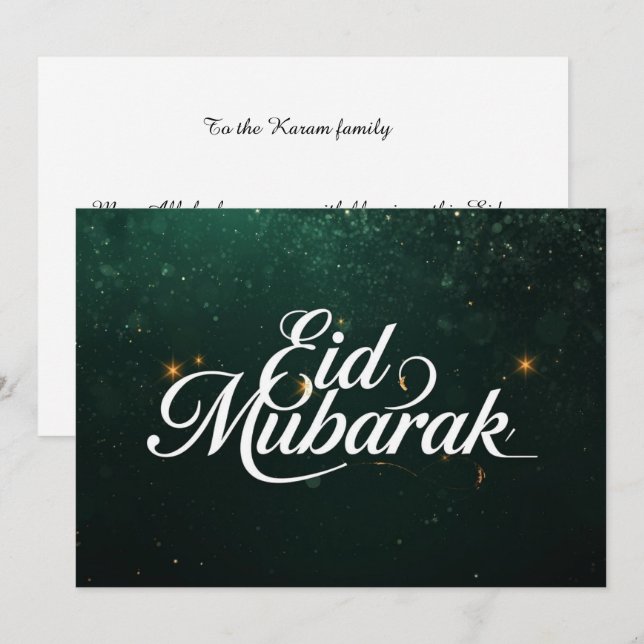 Cartão de felicitações Eid Mubarak personalizado e (Frente/Verso)