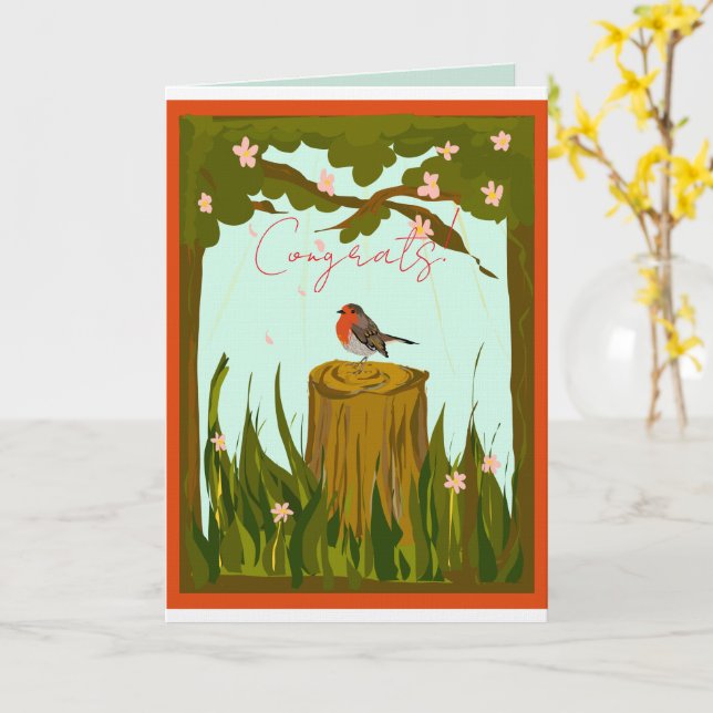 Cartão de Felicitações Sunny Robin (Flor Amarela)