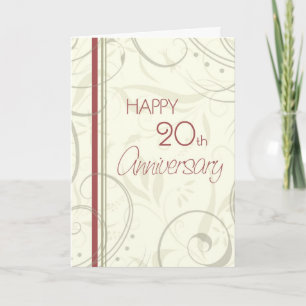 Cartão de Feliz 20º Aniversário de Casamento Beige