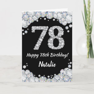 Cartão de Feliz 78º Aniversário Preto e Prata com 