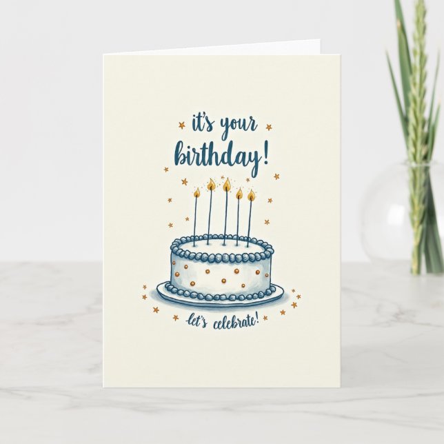 Cartão de Feliz Aniversário com Bolo (Frente)