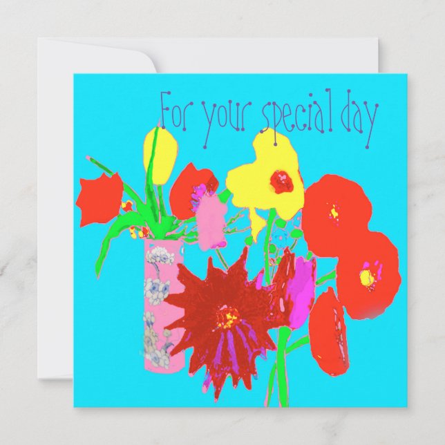 Cartão de Feliz Aniversário com Flores Felizes (Frente)