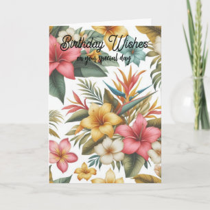 Cartão de Feliz Aniversário com Flores Tropicais