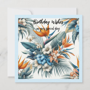 Cartão de Feliz Aniversário com Flores Tropicais