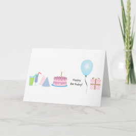 Cartão de Feliz Aniversário - em rosa e azul