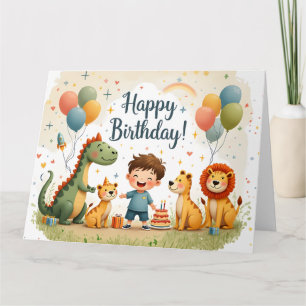 Cartão de Feliz Aniversário Fofo com Animais e Men