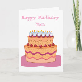 Cartão de Feliz Aniversário Mamãe Bolo Dobrado