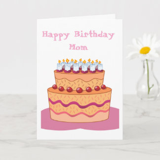 Cartão de Feliz Aniversário Mamãe Bolo Dobrado