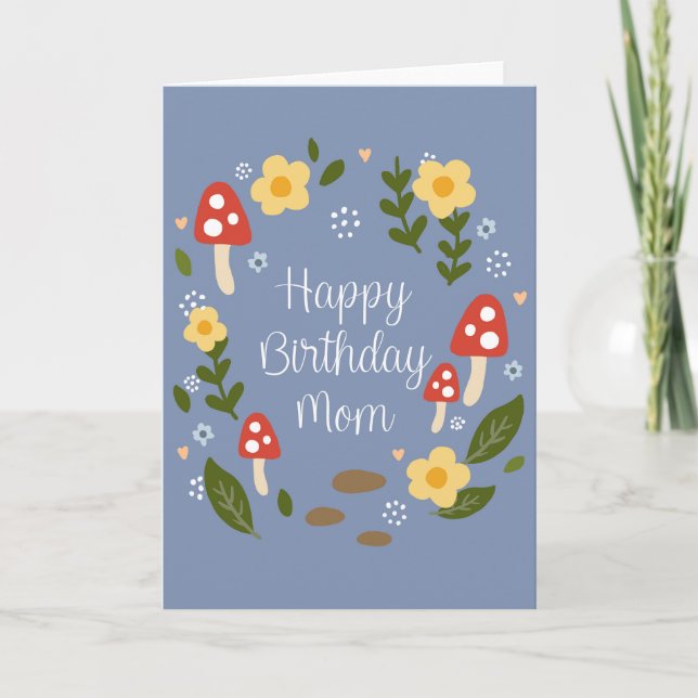 Cartão de Feliz Aniversário Mamãe com Coroa da Flo (Frente)
