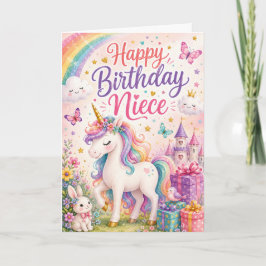 Cartão de Feliz Aniversário Sobrinha Unicórnio Mág