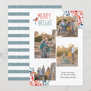 Cartão de Feliz e quatro fotos de Natal Brilhante