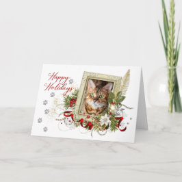 Cartão de Feliz Férias com Gato e Desenho de Pegad