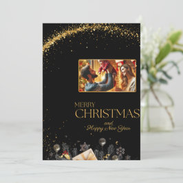Cartão de Feliz Natal Elegante com Foto da Família