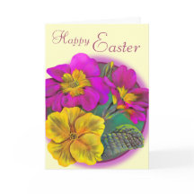 Cartão de Felz pascoa creme cor-de-rosa