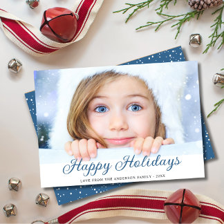 Cartão de Feriado Azul de Foto Moderno de Feriados